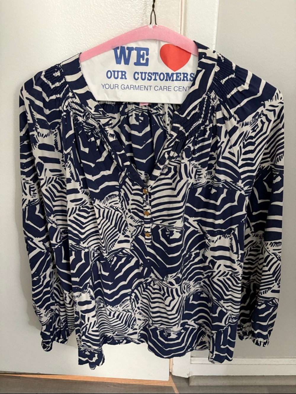 Lilly Pulitzer Navy Elsa Printed Peasant Blouse